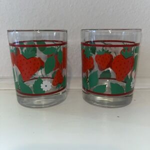 Vintage Strawberries Votive Candle Holders Juice Glasses‎ Set Of 2